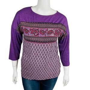 Susan Betro Weekend Womans‎ Sz XL Floral 3/4 Sleeve Blouse Purple Floral
